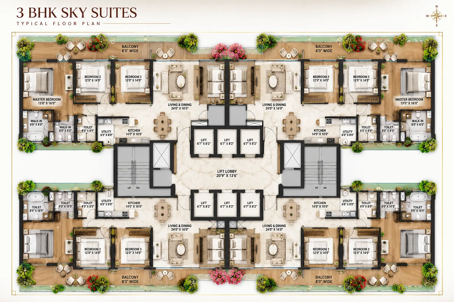 3 BHK Sky Suites floor plan at M3M Jacob & Co Residences, Sector 97, Noida